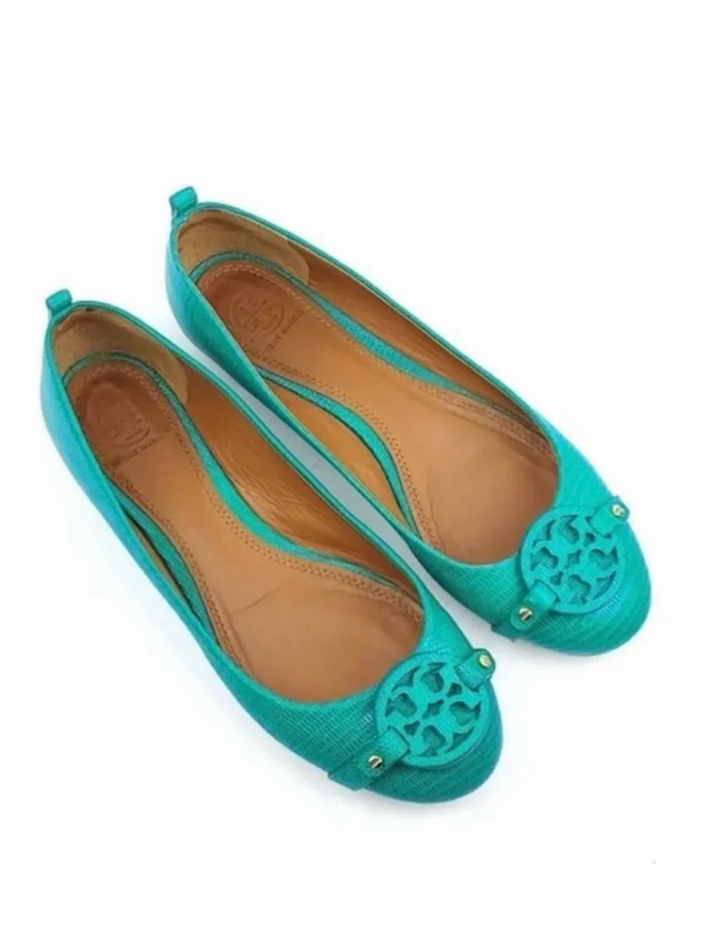 TORY BURCH‎ Matte Micro Tejus Print Mini Miller Flat in Pond Green